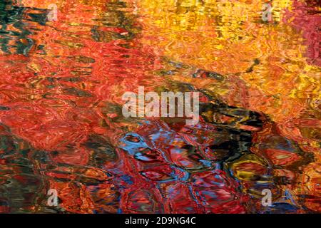 An abstract reflection of autumnal colours on a lake Stock Photo