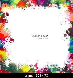 Square multi-colored frame from spots of paint. Background from blots. Grunge Design Element. Brush Strokes. Vector illustration Stock Vector