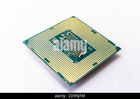 Modern CPU processor chip isolated on white background. Select focus Stock Photo