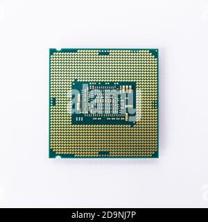 Modern CPU processor chip isolated on white background. Select focus Stock Photo