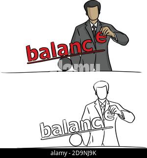 businessman making balance vector illustration sketch doodle hand drawn with black lines isolated on white background Stock Vector
