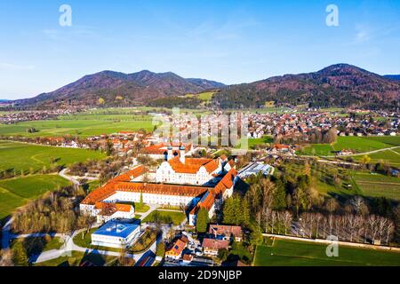 Benediktbeuern monastery and village Benediktbeuern, Tölzer Land, drone image, Alpine foothills, Upper Bavaria, Bavaria, Germany Stock Photo