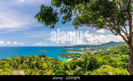 Beautiful aerial view point 3 beach of Kata, Kata Noi, Karon Beach at Phuket, Thailand. Stock Photo