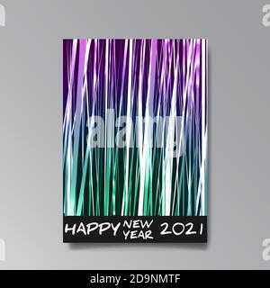 2021 happy new year invation luxury tempate, shiny glitch holograpic creative design, hipster young neon and gradient colors, realistic rainbow sheen Stock Vector