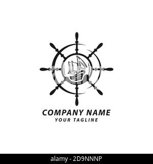 isolated vector illustration emblem with the image of yachts on a white background in vintage style Stock Vector