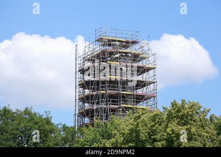 Scaffolded Bismarck monument in the Old Elbpark, Hamburg, Germany, Europe Stock Photo