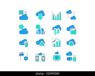 Cloud Computer colorful Icon Set with Cloud management, storage, fixing and others icon Stock Vector