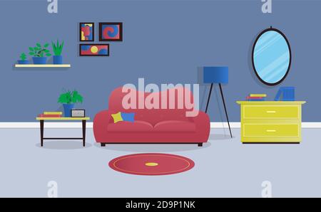 Interior living room concept color with plant in room.vector and illustration Stock Vector