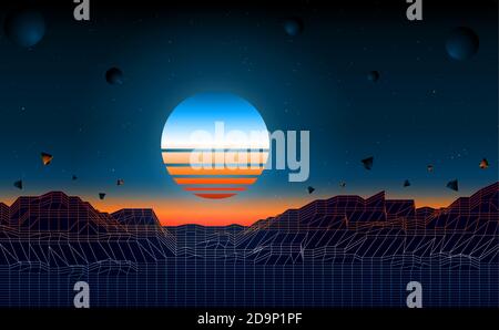 Futuristic retro lanescape abstracts.Future retro vintage theme concept background.vector and illustration Stock Vector