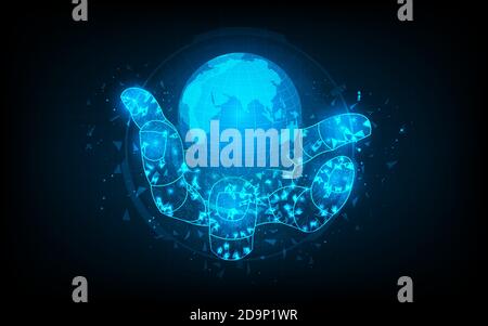 Abstract futuristic hand hold the world with circuit circle.vector and illustration Stock Vector