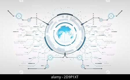 Abstract futuristic world global with circle system connect together with line arrow.circuit on background.vector and illustration Stock Vector