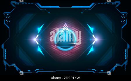 Abstract futuristic triangle HUD with shining blue and pink light.vector and illustration Stock Vector