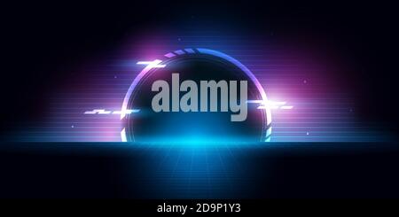 Abstract futuristic half circle tunnel with bright light to future.vector and illustration Stock Vector
