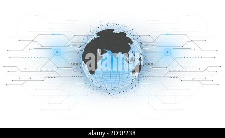 Abstract futuristic world global with circle system connect together with line arrow.circuit on background.vector and illustration Stock Vector