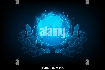 Abstract futuristic hand hold the world with circuit circle.vector and illustration Stock Vector