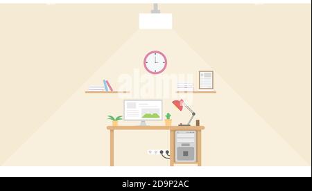 interior work place design with computer and accessory design.vector and illustration Stock Vector