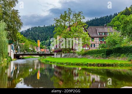 The confluence of the Kinzig and Schiltach rivers in Schiltach in the Black Forest Stock Photo