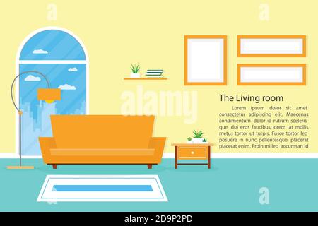 Interior living room modern cozy and luxury style with furniture in house.vector and illustration Stock Vector