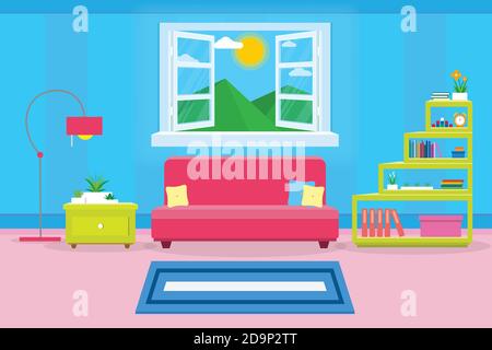 Interior living room modern cozy and luxury style with furniture in house.vector and illustration Stock Vector