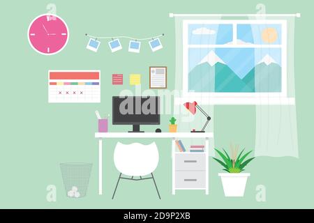 interior work place design with computer and accessory design.vector and illustration Stock Vector