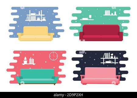 Interior living room modern cozy and luxury style with furniture in house.vector and illustration Stock Vector