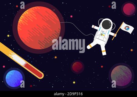 Cartoon astronaut with rocket and planets Stock Vector Image & Art - Alamy