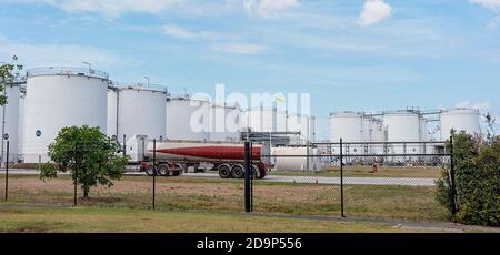 Brisbane, Queensland, Australia - 26th September 2019: Fuel storage tanks in an industrial area Stock Photo