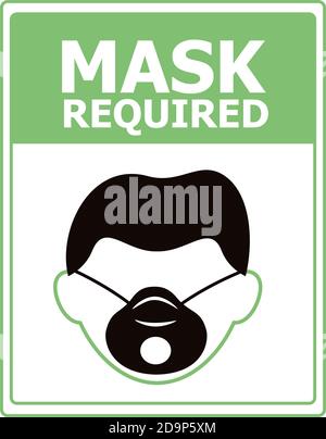 mask required square label stamp with man wearing mask vector illustration design Stock Vector