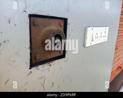 Releasing & Locking System of Roller Shutters Door for Big store & Factories . Locking Protect System Equipment. Stock Photo