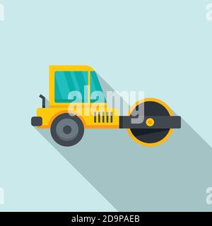 Machine road roller icon, flat style Stock Vector
