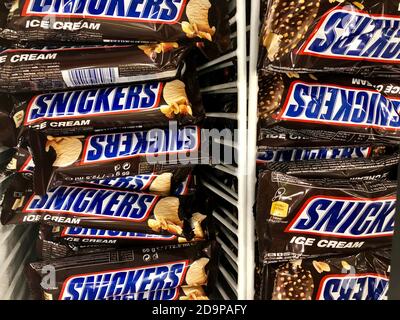 Snickers Ice cream inside a chiller Stock Photo
