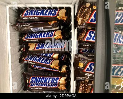 Snickers Ice cream inside a chiller Stock Photo