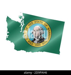 Washington US state map with masked flag. Detailed silhouette. Waving ...