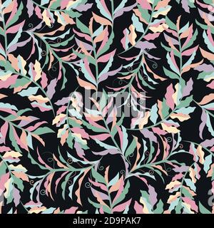 vector seamless pattern with branches and leaves. Stock Vector
