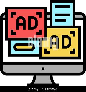 advertisement banners on computer screen color icon vector illustration Stock Vector