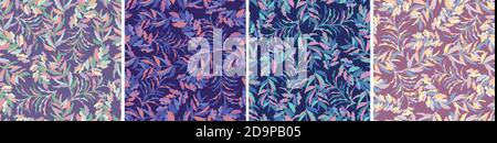 vector seamless pattern set with branches and leaves. Stock Vector
