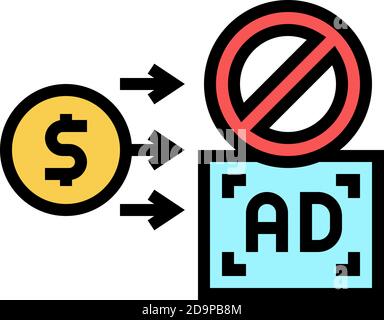 pay money for stop advertisement color icon vector illustration Stock Vector