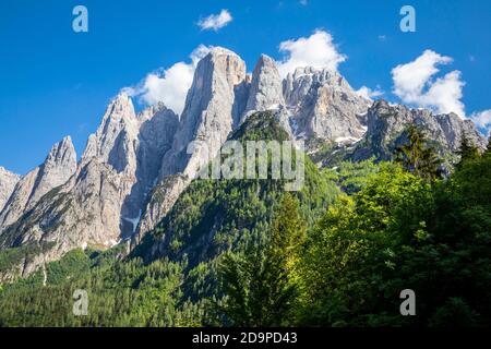 the Agner mountain, Pale di San Martino group, San Lucano valley, Taibon Agordino, Belluno, Veneto, Italy Stock Photo