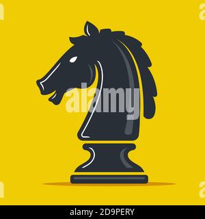 chess piece knight on a yellow background. horse head. flat vector illustration. Stock Vector