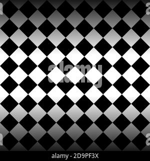 Dark and diagonal black and white chessboard illustration. Stock Photo