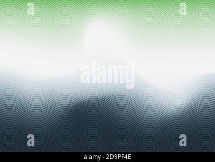 Abstract green, white and blue gradient blurred background with wave line texture. Vector illustration Stock Vector