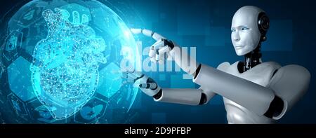 Future medical technology controlled by AI robot using machine learning and artificial intelligence to analyze people health and give advice on health Stock Photo