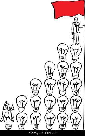 two businessman on the bulbs vector illustration sketch doodle hand drawn with black lines isolated on white background. Success business concept. Stock Vector