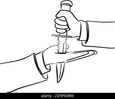 businessman stabbing his friend with knife vector illustration sketch doodle hand drawn with black lines isolated on white background Stock Vector