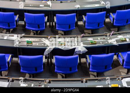 Berlin / Germany - February 22, 2017 - Electronic voting system being replaced in the German Reichstag, main hall of the German federal parliament Stock Photo