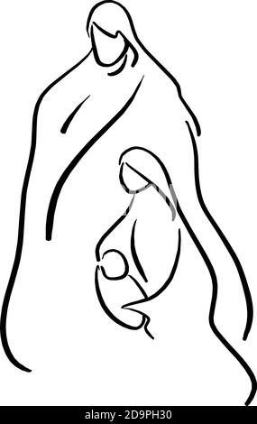 Joseph and Mary holding baby Jesus vector illustration sketch doodle ...