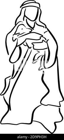 shepherd holding a sheep in nativity scene vector illustration sketch doodle hand drawn with black lines isolated on white background Stock Vector
