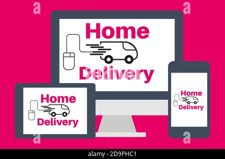 Click and Collect and home delivery internet shopping consept. Stock Vector