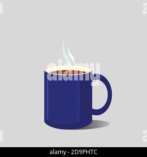 coffee with smoke blue colored mug isolated on grey tint background Stock Vector