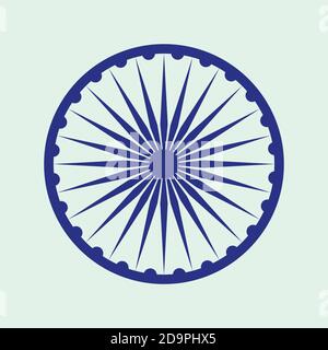 Indian Ashoka Chakra emblem isolated in light tint blue Stock Vector